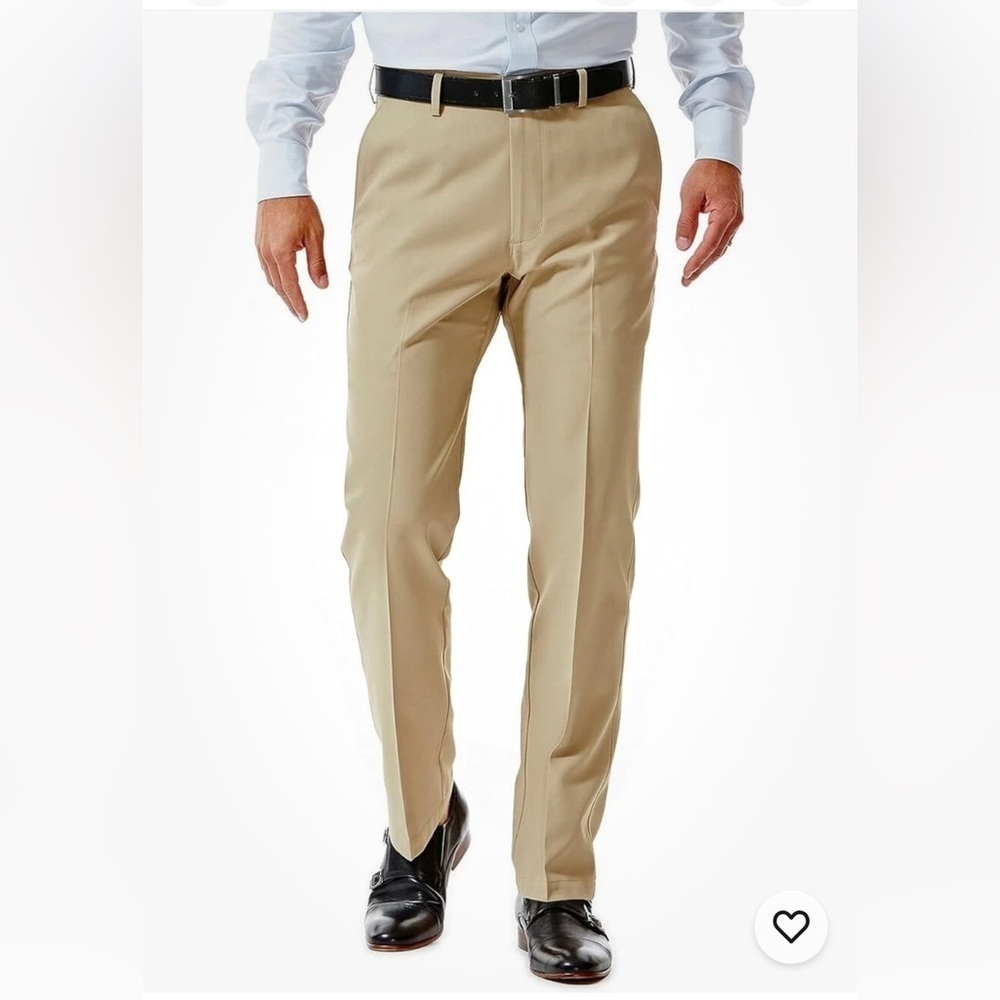 Haggar Men's Slim Fit Stretch Cool Pro 18 Tan Chino Dress Pants